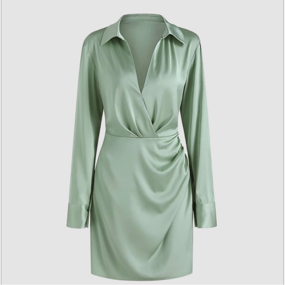 Cider Dirty Martini Long Sleeve Satin Shirt Mini Dress - XL
